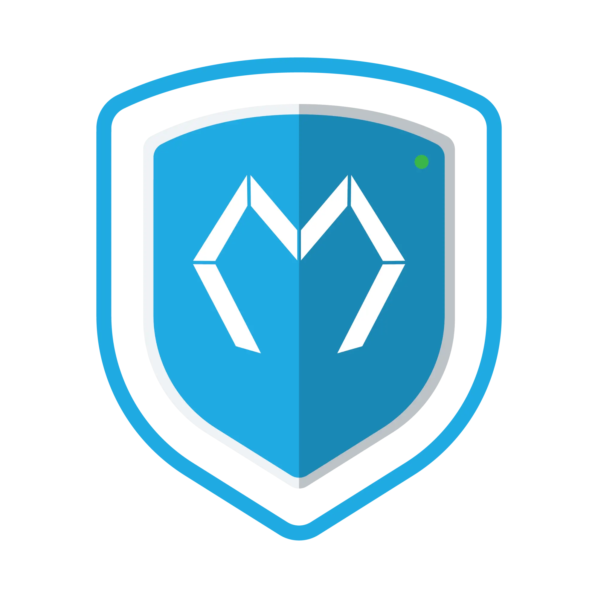 Blue shield icon containing Mycelium M Logo